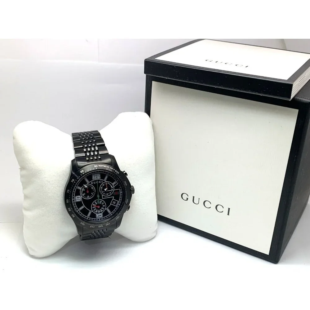 Gucci Men's Watch YA126217 G-Timeless Swiss Quartz Chronograph Black Steel 46mm